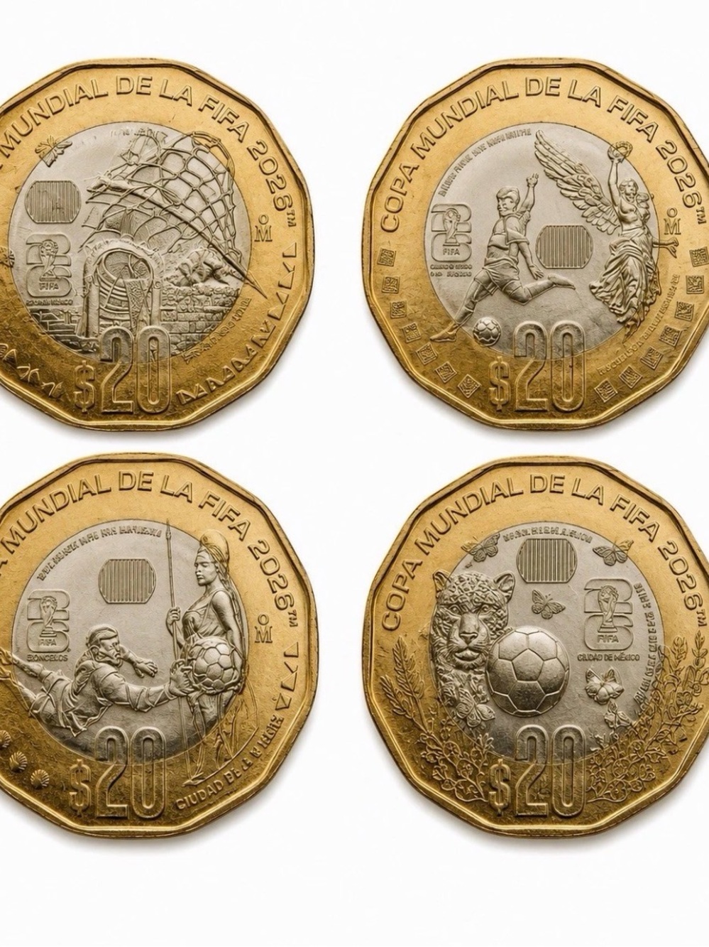 MEXICO $20 PESOS COINS WORLD CUP FIFA 2026 Lot  Set. 4 PCS